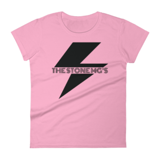 The Stone MGs Bolt Ladies T-Shirt Black on Charity Pink